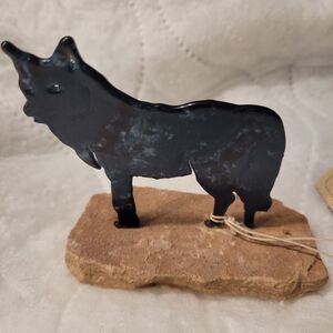 Lazart Cut Colorful Wolf On Sanstone 3.5x3.5" NWT